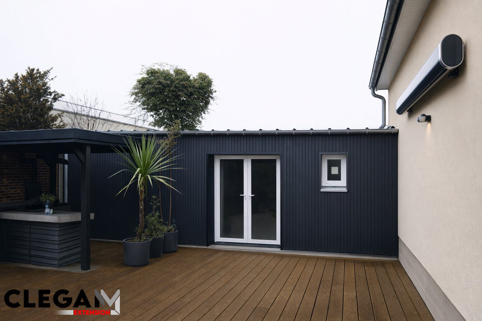 Extension de maison contemporaine avec bardage Nova gris – Clegam Extension